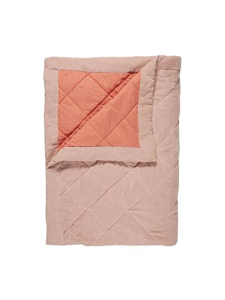 Pikowana narzuta z aksamitu Ogibly, 100% bawełna, Jasny różowy, odcienie łososiowego, S 180 x D 260 cm (do łóżek o wymiarach do 140 x 200 cm)
