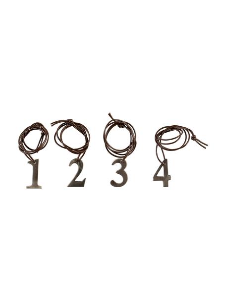 Set 4 candele a ciondoli Dana, Cinturino: pelle, Argentato, marrone, Larg. 2 x Alt. 3 cm