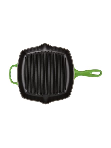 Vierkante grillpan Signature Collection uit gietijzer met gegroefde structuur, Geëmailleerd gietijzer, Groentinten, B 44 x H 5 cm