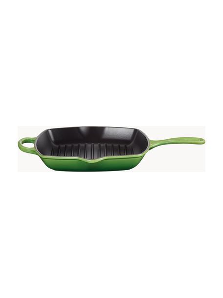 Vierkante grillpan Signature Collection uit gietijzer met gegroefde structuur, Geëmailleerd gietijzer, Groentinten, B 44 x H 5 cm