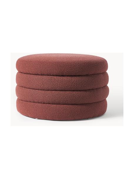 Pouf XL contenitore in bouclé Alto, Rivestimento: bouclé (100% poliestere) , Struttura: legno di pino, compensato, Bouclé rosso vino, Ø 69 x Alt. 44 cm