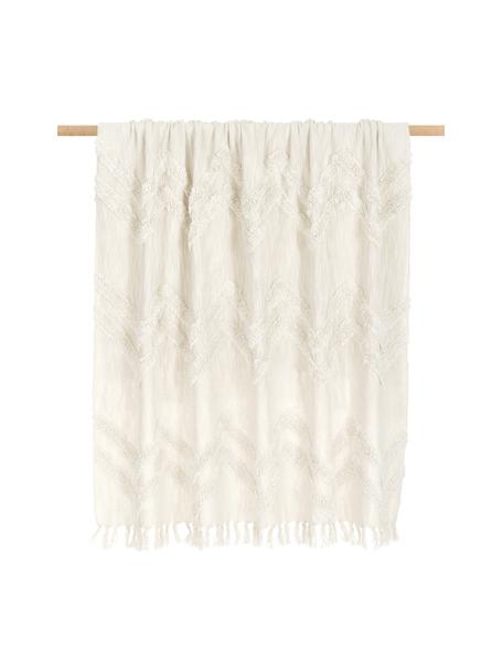 Bavlněný pléd s všívaným klikatým vzorem Akesha, 100 % bavlna, Režná, Š 130 cm, D 170 cm