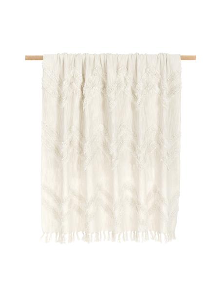 Manta de algodón Akesha, estilo boho, 100% algodón, Crema, An 130 x L 170 cm