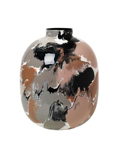 Ručně vyrobená váza z železa Thyra, Smaltovaný kov, Šedá, hnědá, černá, starorůžová, Ø 25 cm, V 31 cm