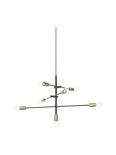 Lámpara de techo grande Venja, Estructura: metal con pintura en polv, Anclaje: metal con pintura en polv, Cable: forro textil, Negro, latón, Ø 84 cm