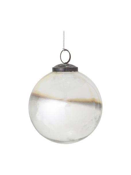 Kerstballen Mouna, 2 stuks, Parelwit, grijs, beige, Ø 10 x H 10 cm