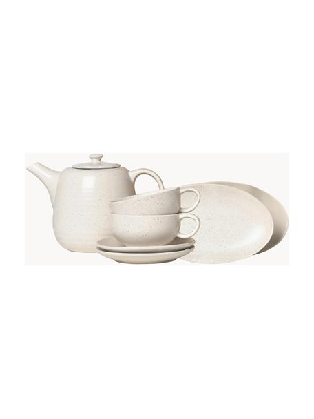 Servicio de té artesanal Nordic Vanilla, 2 comensales (7 pzas.), Cerámica con esmalte reactivo, Blanco Off White jaspeado, 2 comensales (7 pzas.)