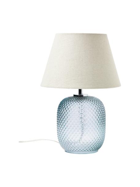Lampada da tavolo piccola con base in vetro colorato Cornelia, Paralume: poliestere, Base della lampada: vetro, Beige, blu, Ø 28 x Alt. 38 cm