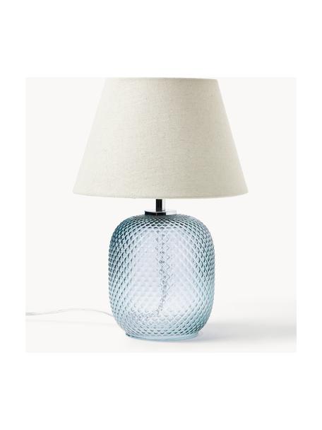 Kleine tafellamp Cornelia met getinte glazen voet, Lampenkap: polyester, Lampvoet: glas, Beige, lichtblauw, Ø 28 x H 38 cm
