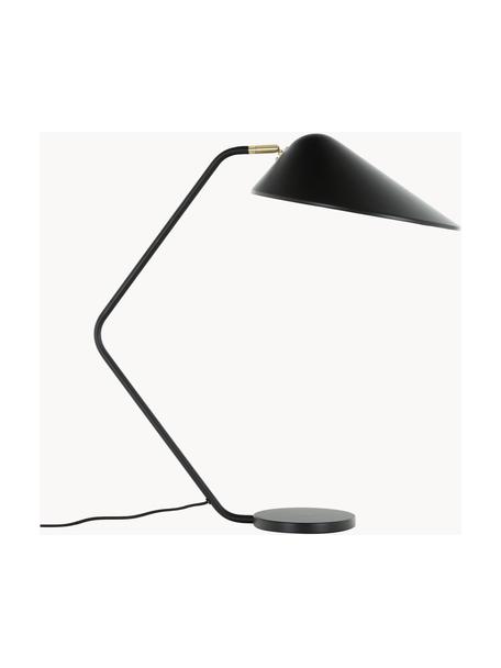 Grote bureaulamp Neron met goudkleurige decoratie, Lampenkap: gepoedercoat metaal, Lampvoet: gepoedercoat metaal, Decoratie: vermessingd metaal, Zwart, B 57 x H 56 cm