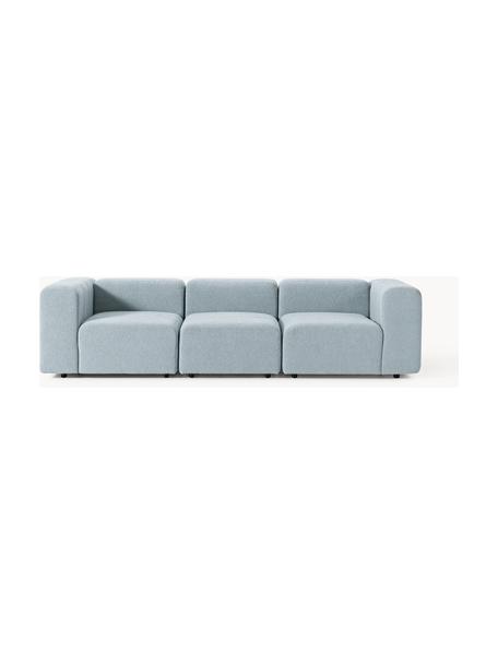 Modulares Bouclé-Sofa Lena (4-Sitzer), Bezug: Bouclé (93 % Polyester, 6, Gestell: Buchenholz, Spanplatte, H, Füße: Kunststoff, Bouclé Hellblau, B 287 x T 106 cm