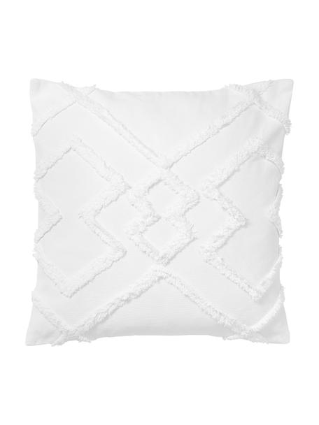 Baumwollperkal-Kissenhülle Faith mit getufteter Verzierung, 100% Baumwolle, Weiß, B 50 x L 50 cm