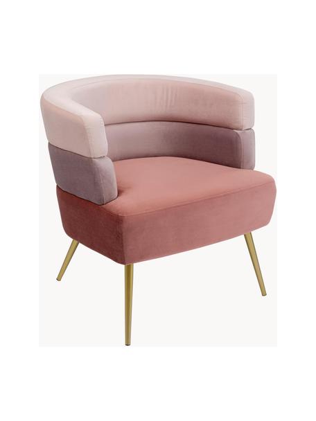 Fauteuil en velours design rétro Sandwich, Velours tons roses, larg. 65 x prof. 64 cm