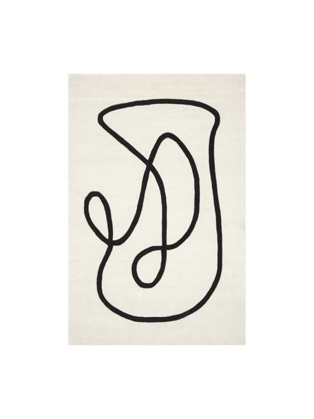 Handgetuft wollen vloerkleed Line met One Line tekening, Onderzijde: 100% katoen Bij wollen vl, Crèmewit, B 120 x L 180 cm (maat S)