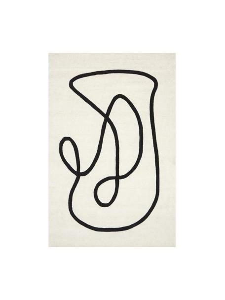 Handgetuft wollen vloerkleed Line met One Line tekening, Onderzijde: 100% katoen Bij wollen vl, Crèmewit, B 120 x L 180 cm (maat S)