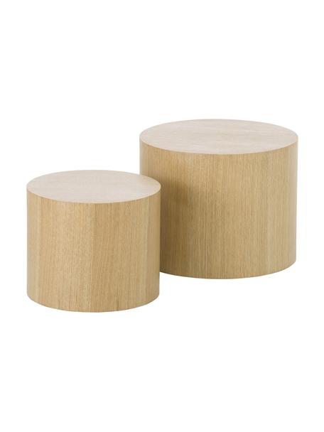 Set de mesas auxiliares redondas de madera Dan, 2 uds., Tablero de fibras de densidad media (MDF) con chapado de roble, Madera clara, Set de diferentes tamaños