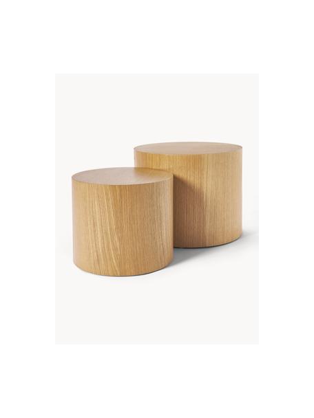 Set de mesas de centro de madera Dan, 2 uds., Tablero de fibras de densidad media (MDF) con chapado de roble, Madera clara, Set de diferentes tamaños
