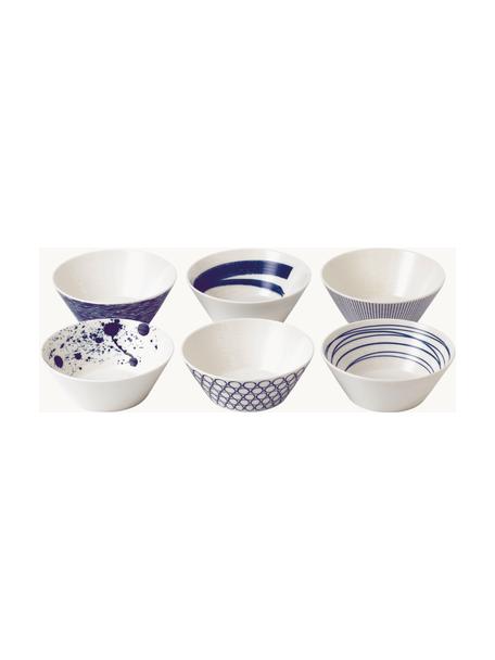 Komplet miseczek z porcelany Pacific Blue, 6 elem., Porcelana, Biały, ciemny niebieski, Ø 15 x W 8 cm