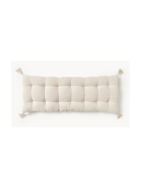 Cuscino sedia lungo con nappe Rheya, Bianco latte, Larg. 48 x Lung. 120 cm