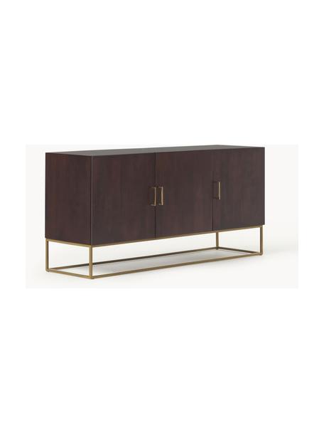 Credenza in legno di mango Lyle, Struttura e maniglie: metallo verniciato a polv, Legno di mango scuro, dorato, Larg. 150 x Alt. 72 cm