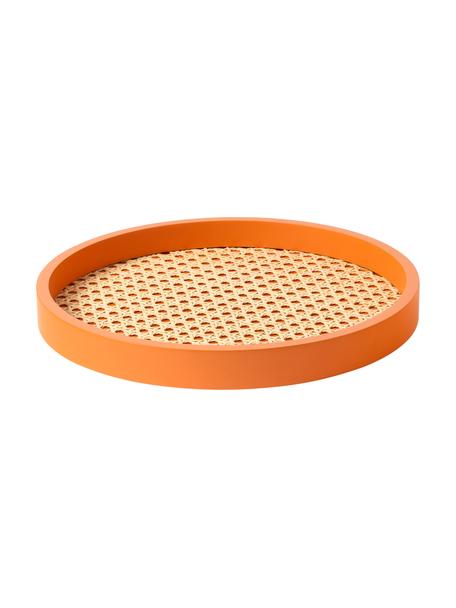 Plateau décoratif rond en cannage Carina, Orange, Ø 30 x haut. 3 cm