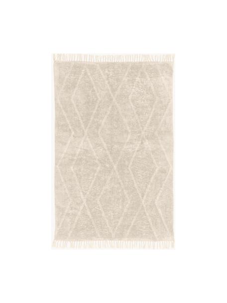 Handgetufteter Baumwollteppich Bina mit Rautenmuster und Fransen, Beige, B 80 x L 150 cm (Größe XS)