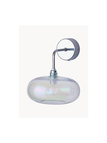 Wandlamp Horizon van mondgeblazen glas, Lampenkap: mondgeblazen glas, Iriserend, zilverkleurig, B 21 x D 24 cm