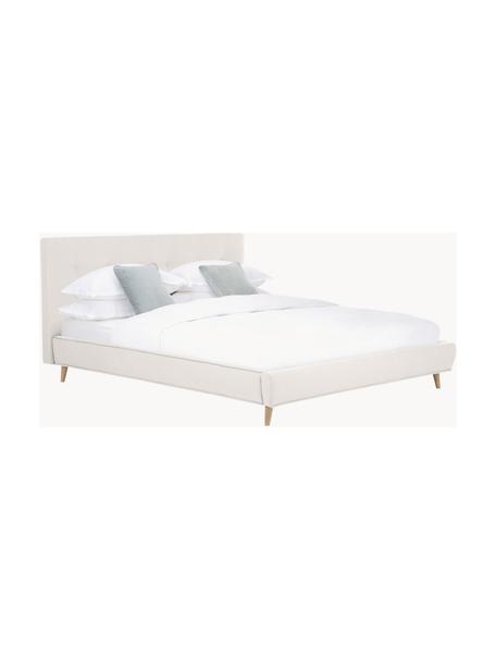 Cama tapizada Moon, Tapizado: poliéster (texturizado) R, Estructura: madera de pino maciza con, Patas: madera de roble maciza, Tejido greige, An 160 x L 200 cm