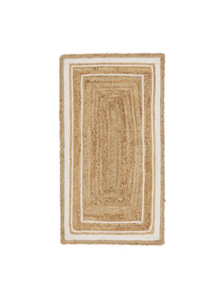 Ručne tkaný jutový koberec Clover, 75 % juta, 25 % bavlna, Béžová, biela, Š 80 x D 150 cm (veľkosť XS)