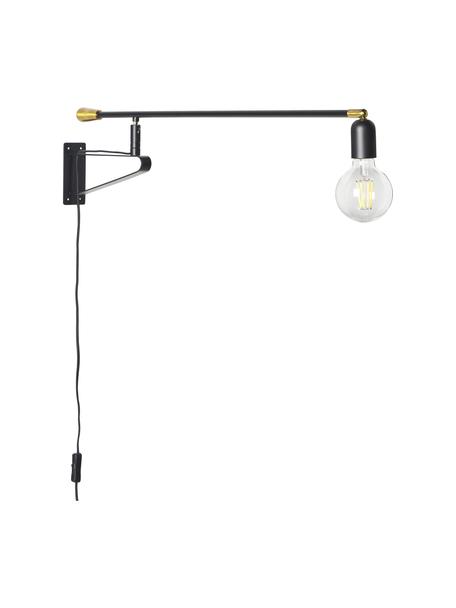 Applique murale orientable Danon, Noir, couleur dorée, larg. 83 x long. 200 cm