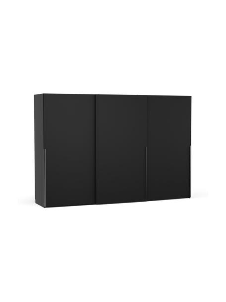 Szafa modułowa z drzwiami przesuwnymi Leon, 300 cm, różne warianty, Korpus: płyta wiórowa z certyfika, Drewno naturalne lakierowane na czarno, W 200 cm, Basic
