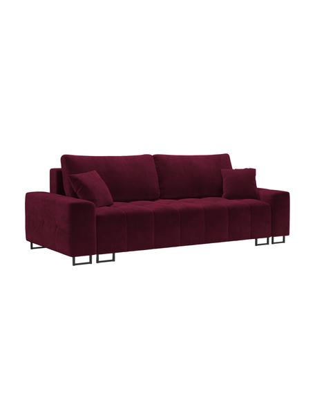 Sofa rozkładana z aksamitu z miejscem do przechowywania Byron (3-osobowa), Tapicerka: aksamit poliestrowy Dzięk, Nogi: metal lakierowany, Wiśniowy, S 250 x G 105 cm