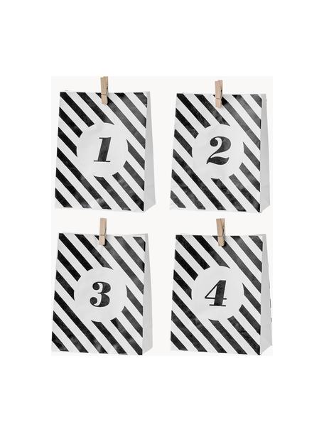 Papiertüten-Set Advent H 18 cm, 4 Stück, Papier, Schwarz, Weiß, B 15 x H 18 cm