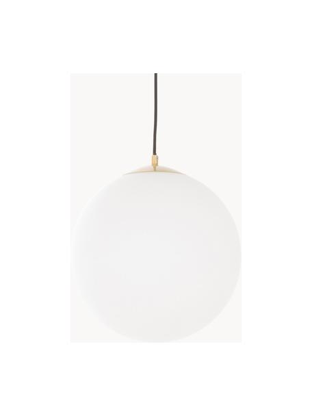 Lampada sferica a sospensione in vetro opalino Beth, Paralume: vetro opalino, Baldacchino: metallo ottonato, Decorazione: metallo ottonato, Bianco, ottone, Ø 30 cm