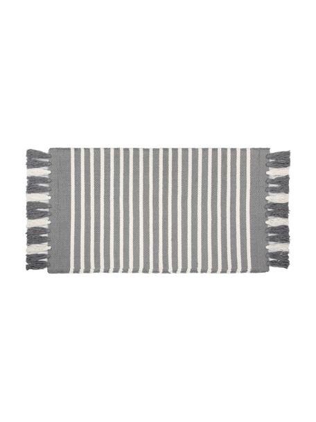 Gestreifter Badvorleger Stripes & Structure mit Fransenabschluss, 100% Baumwolle, Grau, gebrochenes Weiss, 60 x 100 cm