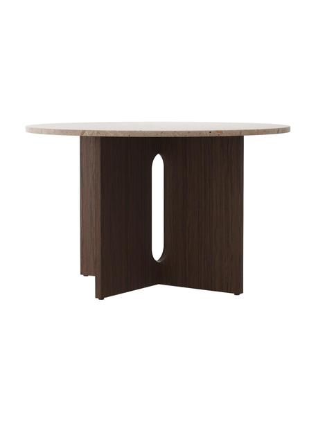 Kulatý jídelní stůl s deskou stolu z pískovce Androgyne, Ø 120 cm, Tmavě dubové dřevo, písková, Ø 120 cm, V 73 cm