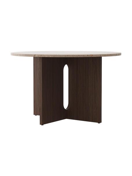 Tavolo rotondo con piano in arenaria Androgyne, Ø 120 cm, Struttura: pannello di fibra a media, Legno scuro, arenaria, Ø 120 x Alt. 73 cm