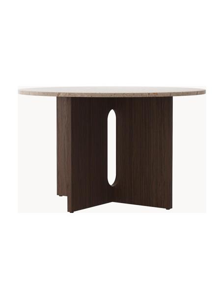 Kulatý jídelní stůl s deskou stolu z pískovce Androgyne, Ø 120 cm, Tmavé dřevo, pískovec, Ø 120 cm