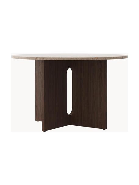Runder Esstisch Androgyne mit Tischplatte aus Sandstein, Ø 120 cm, Tischplatte: Sandstein, Gestell: Mitteldichte Holzfaserpla, Dunkles Holz, Sandstein, Ø 120 cm