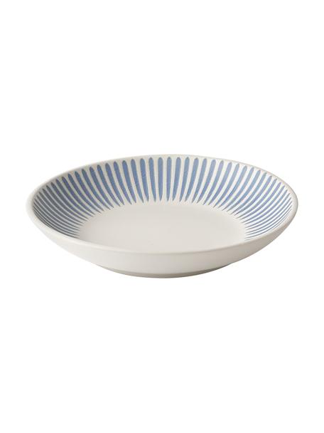 Piatto fondo a righe Zabelle 4 pz, Gres, Bianco crema, blu, Ø 24 x Alt. 5 cm