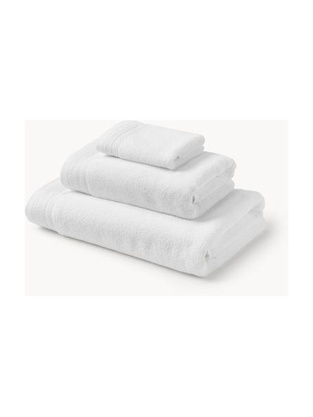 Lot de serviettes de bain en coton bio Premium, tailles variées, Blanc, 3 éléments (1 serviette invité, 1 serviette de toilette et 1 drap de bain)