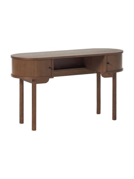 Bureau façade cannelé Calary, Aspect bois de noyer, larg. 130 x prof. 50 cm