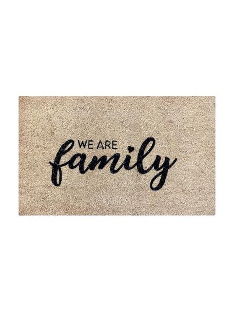Felpudo We Are Family, Parte superior: fibra de coco, Reverso: vinilo, Beige, negro, An 45 x L 75 cm