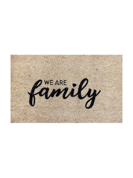 Deurmat We Are Family, Bovenzijde: kokosvezels, Onderzijde: vinyl, Beige, zwart, B 45 x L 75 cm