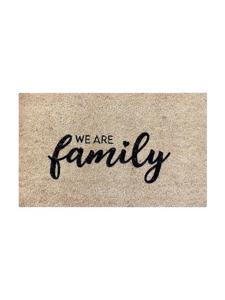 Deurmat We Are Family, Bovenzijde: kokosvezels, Onderzijde: vinyl, Beige, zwart, B 45 x L 75 cm
