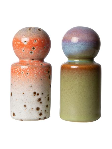 Salière et poivrière artisanales 70's, 2 élem., Grès cérame, Multicolore, Ø 5 x haut. 10 cm
