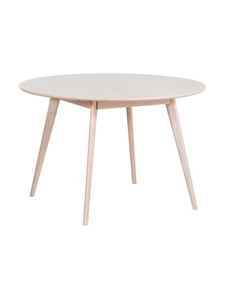 Table ronde en bois de chêne Yumi, Ø 115 cm, Bois de chêne, massif et blanc délavé, Bois de chêne, blanc brossé, Ø 115 x haut. 74 cm
