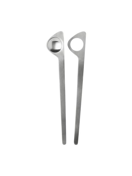 Design saladebestek Arne Jacobsen van edelstaal, 2-delig, Edelstaal, satijn geborsteld

Het bestek is gemaakt van roestvrij staal. Het is daardoor duurzaam, roest niet en is bestand tegen bacteriën. Daarnaast is het vaatwasmachinebestendig, kleurvast, onderhoudsvriendelijk, smaakloos en zuurbestendig.

Om de matte afwerking goed tot zijn recht te laten komen, dient deze voor het afdekken met een zachte doek te worden gepolijst., Zilverkleurig, L 32 cm