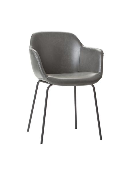 Krzesło z podłokietnikami ze sztucznej skóry Fiji, Tapicerka: sztuczna skóra (poliureta, Nogi: metal malowany proszkowo, Szara skóra ekologiczna, S 58 x W 81 cm