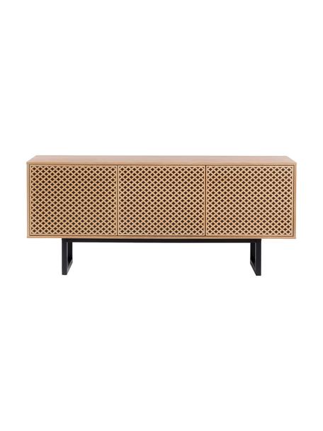 Enfilade rétro plaquée chêne Camden, Bois, noir, larg. 175 x haut. 75 cm